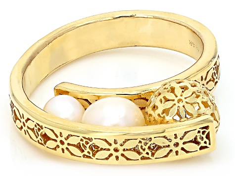 14k Yellow Gold and Cultured Freshwater Pearl Ricami Wave Ring