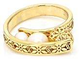 14k Yellow Gold and Cultured Freshwater Pearl Ricami Wave Ring