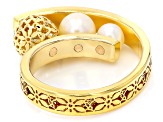 14k Yellow Gold and Cultured Freshwater Pearl Ricami Wave Ring