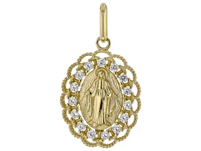 Cubic Zirconia 14k Yellow Gold Holy Mary Pendant 0.07ctw