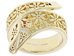 14k Yellow Gold Florwer Ricami Snake Bypass Ring