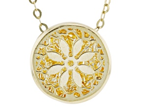 14k Yellow Gold Fiori Ricami Disc 18" Necklace
