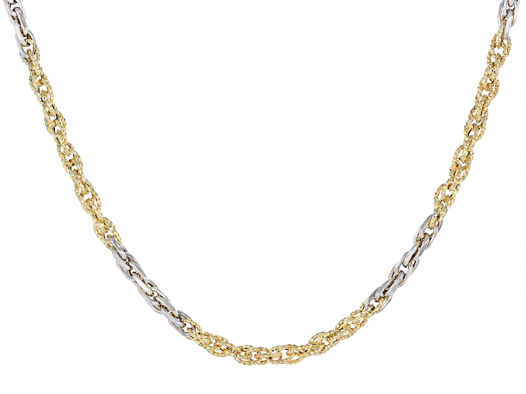 14k Gold Two-Tone Polished And Diamond Cut Godronato 18" Necklace