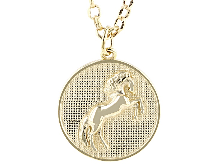 14k Yellow Gold Prancing Horse Symbol of Arezzo Pendant with 18-20" Chain