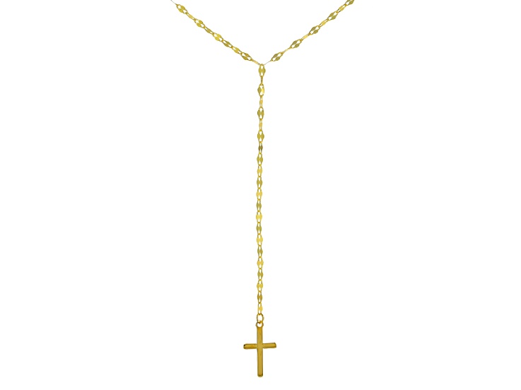 14k Yellow Gold Lariat Cross 18" Necklace