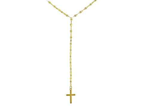 14k Yellow Gold Lariat Cross 18" Necklace