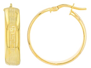 14k Yellow Gold 0.75" Greek Key Hoop Earrings