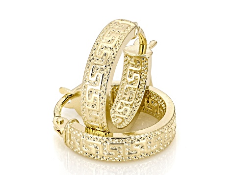 14k Yellow Gold Greek Key Hoop Earrings