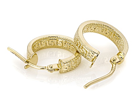 14k Yellow Gold Greek Key Hoop Earrings