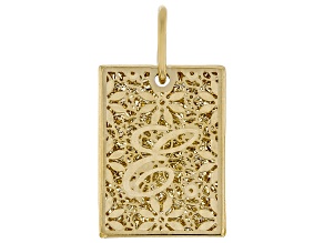 14k Yellow Gold 17x13mm Fiori Ricami Initial "E" Pendant