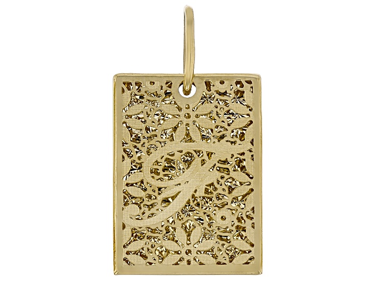 14k Yellow Gold 17x13mm Fiori Ricami Initial "F" Pendant