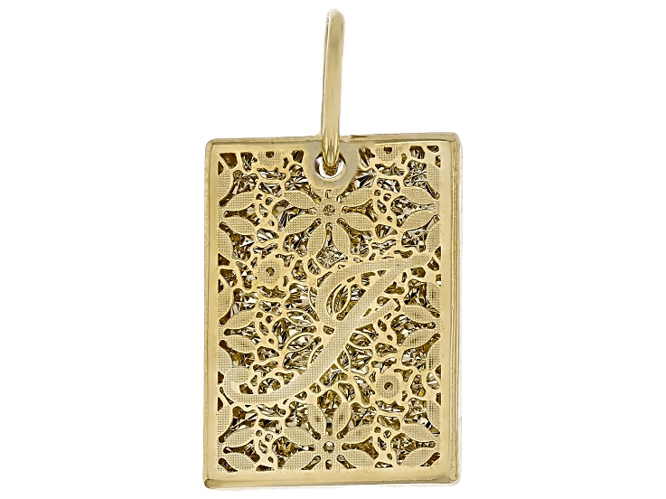 14k Yellow Gold 17x13mm Fiori Ricami Initial "I" Pendant