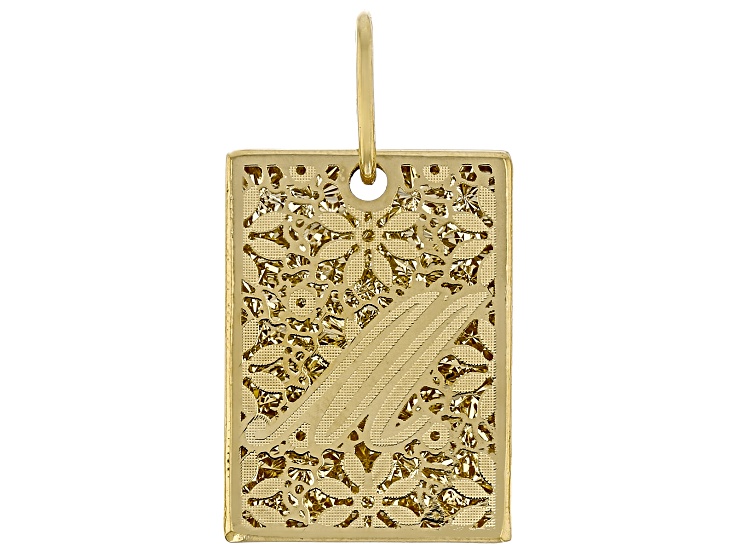 14k Yellow Gold 17x13mm Fiori Ricami Initial "M" Pendant