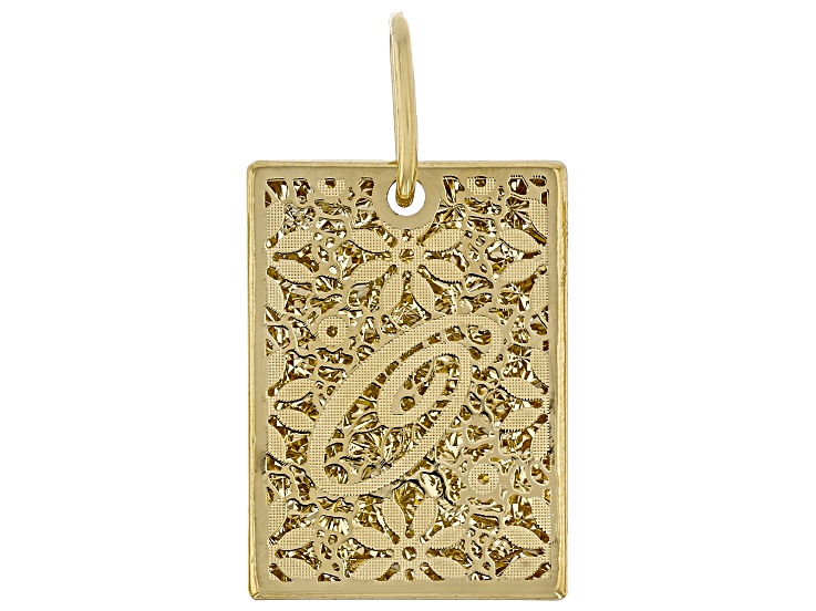 14k Yellow Gold 17x13mm Fiori Ricami Initial "O" Pendant