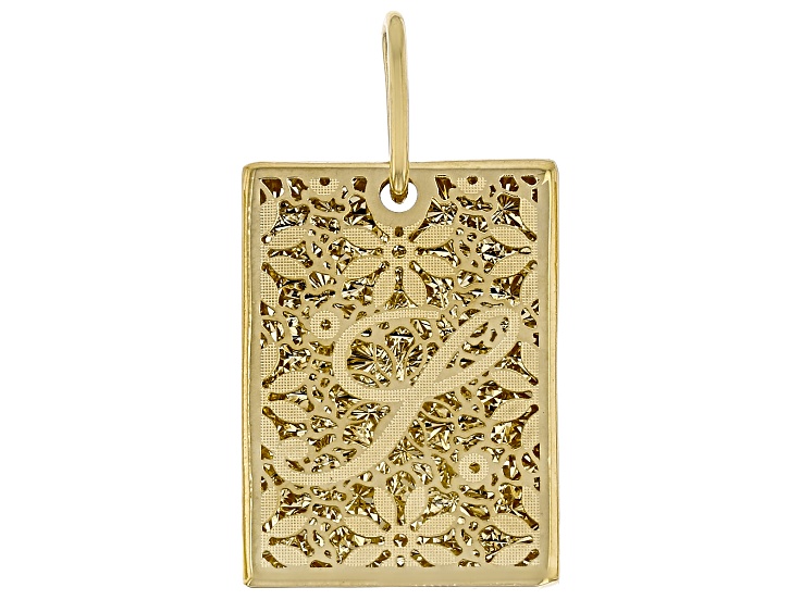 14k Yellow Gold 17x13mm Fiori Ricami Initial "S" Pendant