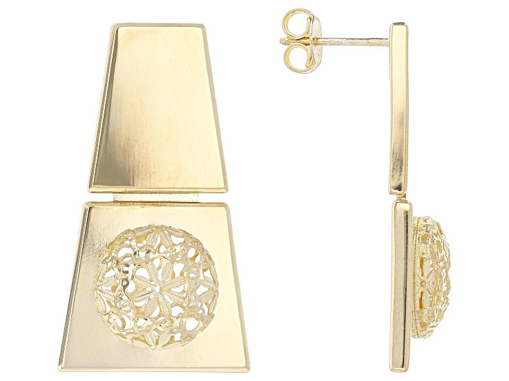 14k Yellow Gold 32x18mm Cathedral Ricami Earrings