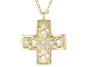 14k Yellow Gold 16.6mm x 14.4mm Cross Ricami Necklace