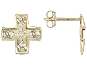 14k Yellow Gold 12mm Cross Ricami Earrings