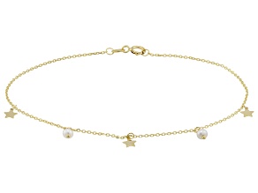 14k Yellow Gold Dangling Stars And Cultured Freshwater Pearls Bracelet