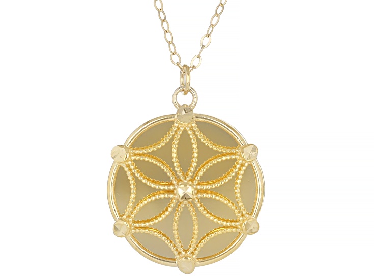14k Yellow Gold 15mm Riflessi Filigree Flower Necklace