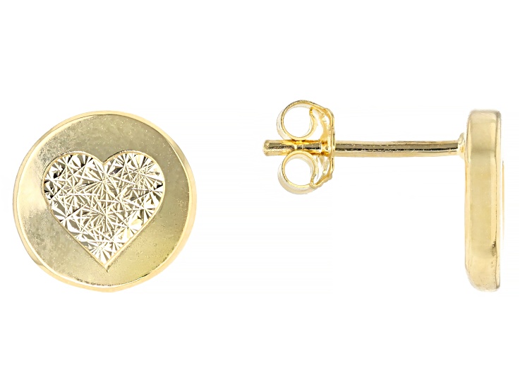 14K Yellow Gold 10mm Polished Flori Heart Ricami Earrings