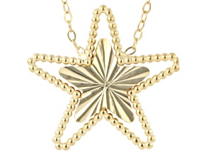 14K Yellow Gold Beaded & Diamond Cut Star 18 Inch Necklace