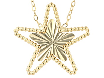 Picture of 14K Yellow Gold Beaded & Diamond Cut Star 18 Inch Necklace