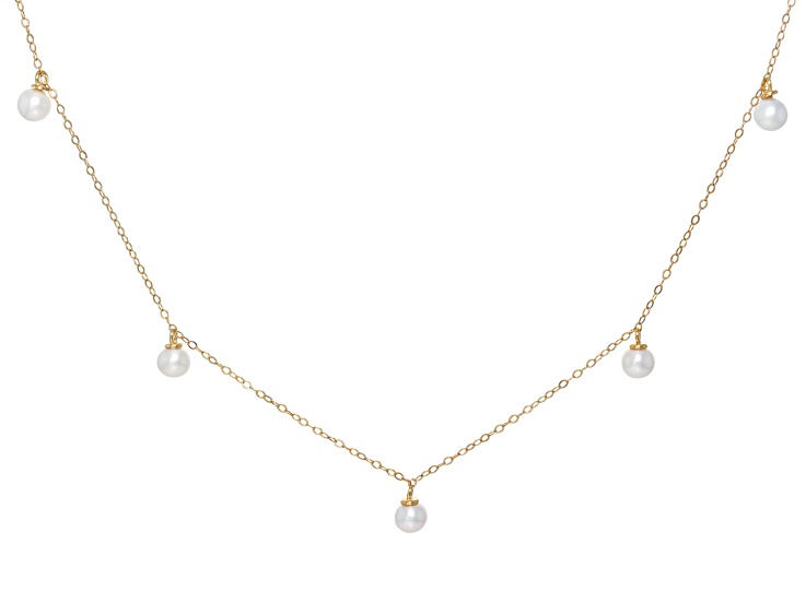 White Cultured Freshwater Pearl 14K Yellow Gold 18 Inch Station Necklace