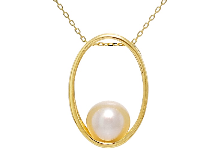 Cultured Freshwater Pearl 14K Yellow Gold Eclipse 18 Inch Cable Necklace