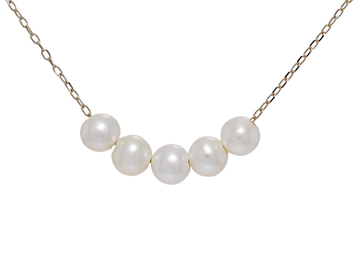 Cultured Freshwater Pearl 14K Yellow Gold Adjustable Sliding 18 Inch Necklace