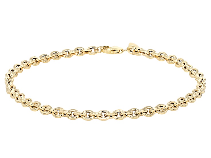 14K Yellow Gold 3.5mm Polished Oval Rolo 7.5 Inch Bracelet