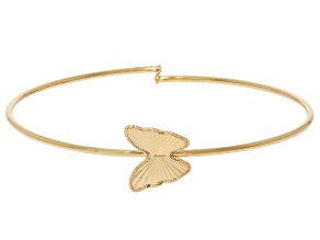 14K Yellow Gold Diamond Cut Butterfly Bangle