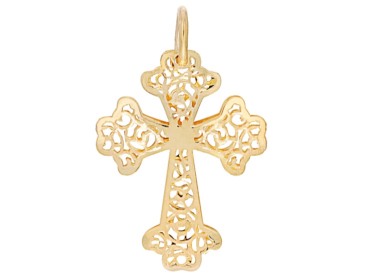 14K Yellow Gold Diamond Cut Primavera Ricami Cross Pendant