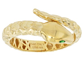 14K Yellow Gold & Green Enamel Snake Bypass Ring