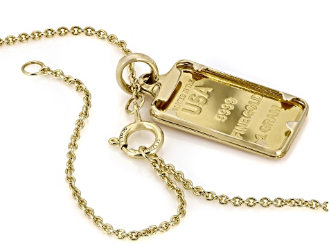 24k Gold 1g Bald Eagle Ingot With 10k Gold Frame Pendant And 10K Gold Filled 1.1mm Cable 20" Chain
