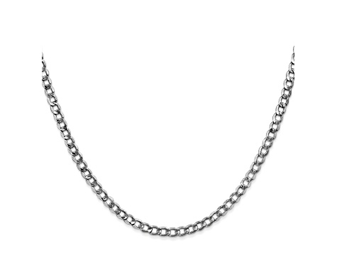 14k White Gold 3.35mm Semi-Solid Curb Link Chain 18" with Lobster Clasp.