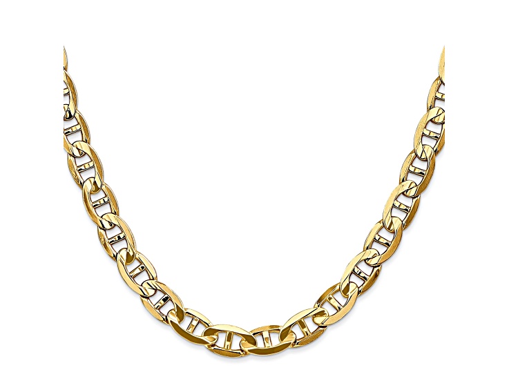 No.240 18k 14k 金無垢 金 ゴールド Gold 585 750 14k Yellow Gold 7mm Concave Mariner Chain 24 inch - VG057D | JTV