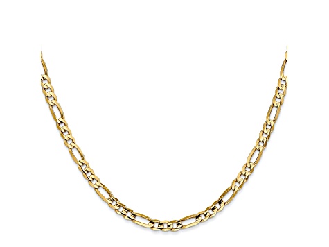 14k yellow gold 4mm concave open figaro chain with lobster clasp. Measures 16"L x 5/32"W.
