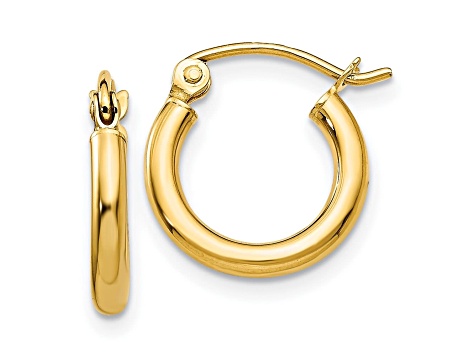 14K Yellow Gold 13mm x 2mm Polished Lightweight Tube Hoop Earrings