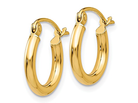 14K Yellow Gold 13mm x 2mm Polished Lightweight Tube Hoop Earrings