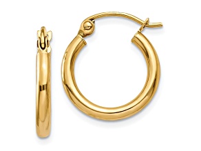 14K Yellow Gold 15mm x 2mm  Polished Lightweight Tube Hoop Earrings