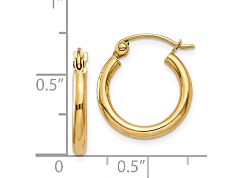 14K Yellow Gold 15mm x 2mm  Polished Lightweight Tube Hoop Earrings