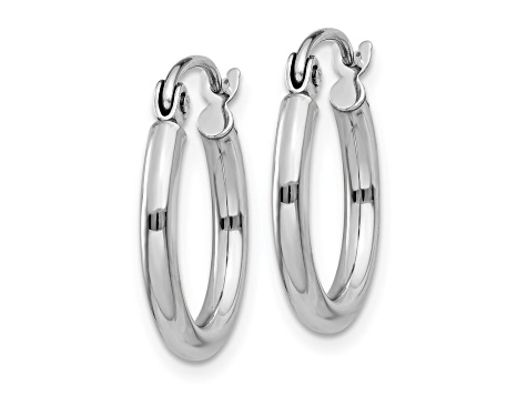 14K popular White Gold Tube Hoop Earrings 15mm