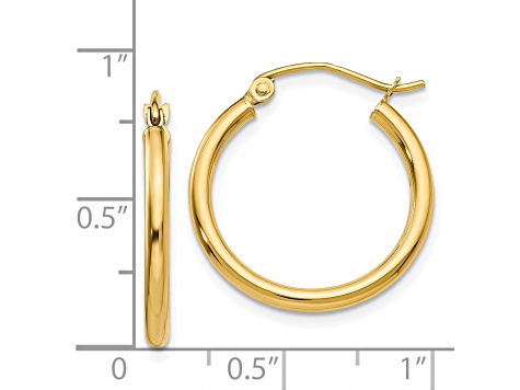 14K Yellow Gold 20mm x 2mm  Polished Lightweight Tube Hoop Earrings