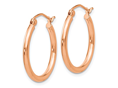 14K Rose Gold 20mm x 2mm  Polished Lightweight Tube Hoop Earrings