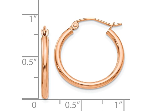 14K Rose Gold 20mm x 2mm  Polished Lightweight Tube Hoop Earrings