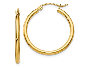 14K Yellow Gold 25mm x 2mm Polished Lightweight Tube Hoop Earrings