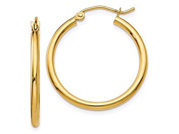 Picture of 14K Yellow Gold 25mm x 2mm Polished Lightweight Tube Hoop Earrings