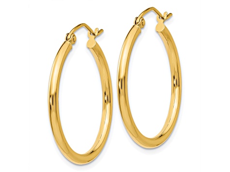 14K Yellow Gold 25mm x 2mm Polished Lightweight Tube Hoop Earrings