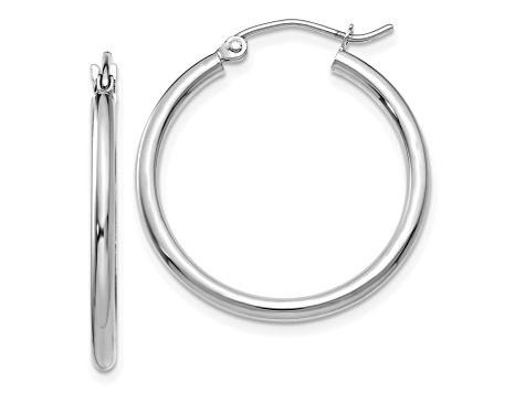 14K White Gold 25mm x 2mm Polished Lightweight Hoop Earrings